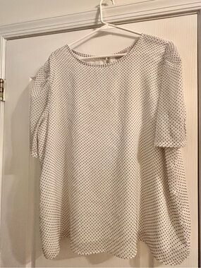 Loft Women's White Polka Dot Short Sleeve Blouse